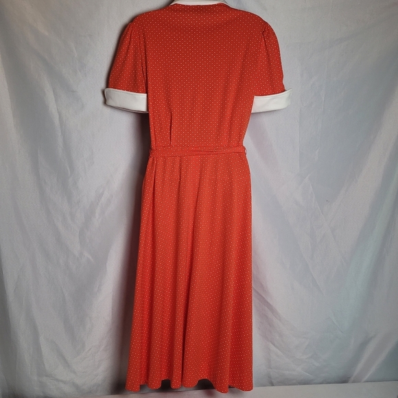 VTG 50's/60's Red/White Micro Dot Rockabilly Pinup Retro Midi Dress Women's M - Picture 8 of 14